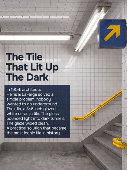 The subway tile was first designed in 1904 to solve a simple problem: nobody wanted to go underground. Its glossy, glazed surface bounced light into dark tunnels and was easy to clean, a practical solution that became an icon.