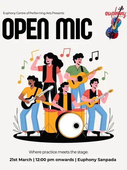 An announcement for our Student Open Mic. These events provide a safe, supportive space for students to gain stage experience in a low-pressure, unplugged format.