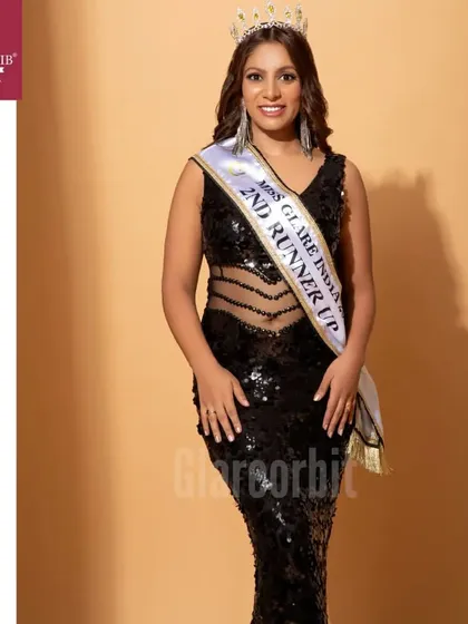 The 2nd runner up of Miss Glare India, with her crown and sash, looking stunning with makeup and hair by our team.