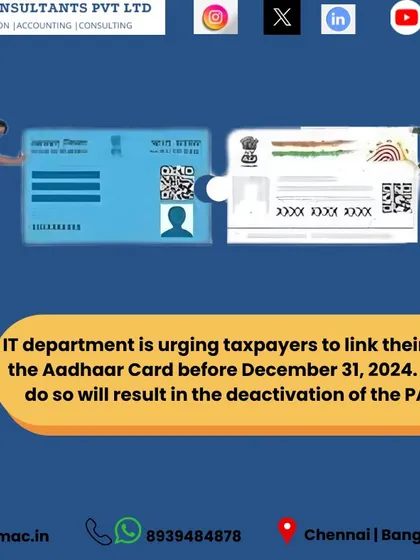 The IT department is urging all taxpayers to link their PAN with their Aadhaar card before December 31, 2024. Failing to do so will result in the deactivation of your PAN card, causing major disruptions.