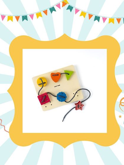 This wooden lacing toy is a great example of the Montessori-inspired educational toys available. It helps develop hand-eye coordination and fine motor skills.