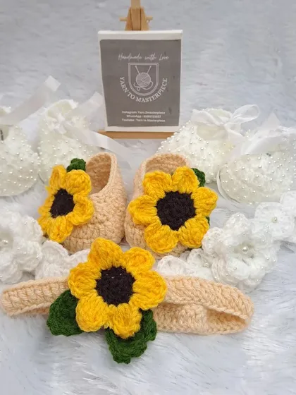 This image showcases two of my most popular accessory sets: the sunflower-themed set and the classic white pearl-studded set.