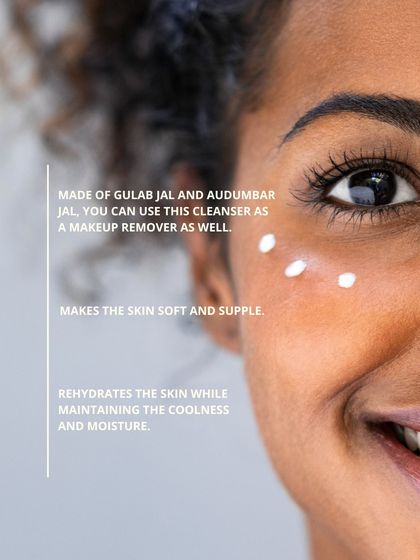 Made with Gulab Jal and Audumbar Jal, my face cleanser rehydrates the skin while making it soft and supple. It's also gentle enough to be used as a makeup remover.