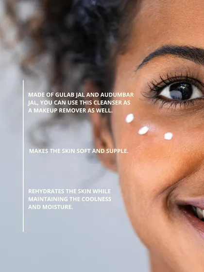Made with Gulab Jal and Audumbar Jal, my face cleanser rehydrates the skin while making it soft and supple. It's also gentle enough to be used as a makeup remover.