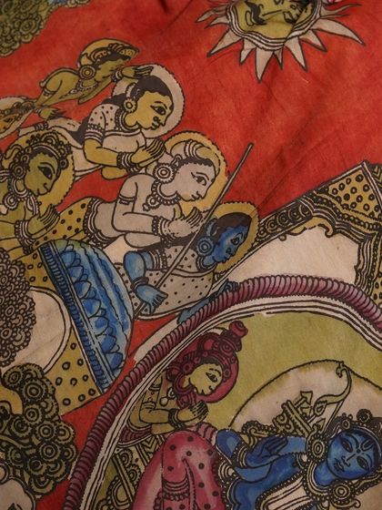 This is a glimpse into my Kalamkari Edition, featuring a wide array of hand-painted dupattas and fabrics from the Indralokam series. Each piece is a unique story, available for you to customize into your dream outfit.