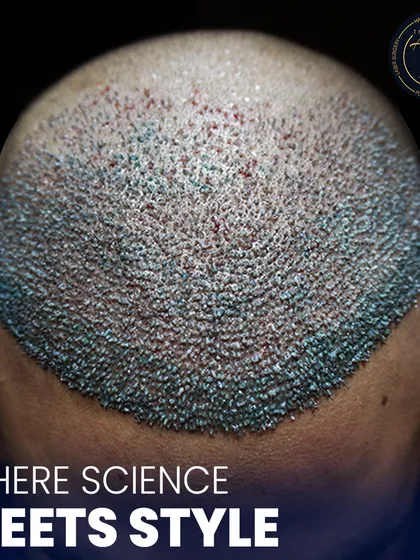 This angle shows how we blend the transplanted area with existing hair. The goal is a seamless transition, ensuring that once the hair grows, no one can tell a procedure was done.