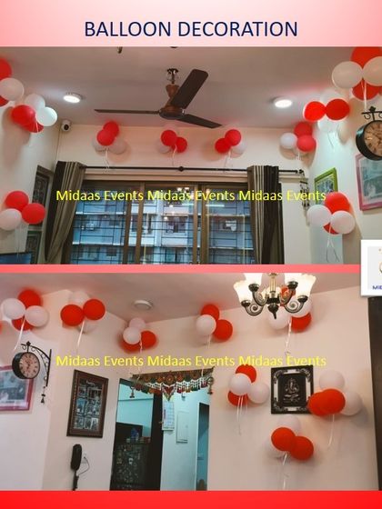 Red and white balloons floating on the ceiling is a classic and affordable way to make any home feel ready for a party.