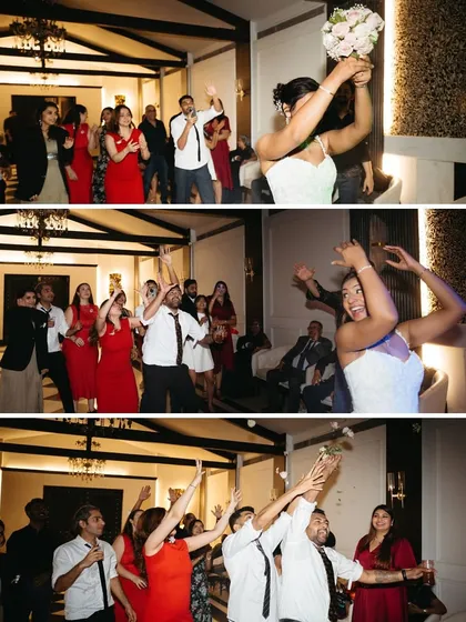 The bouquet toss. We capture the fun, excitement, and friendly competition of this classic reception tradition.