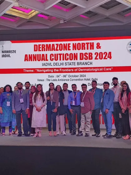 A group photo from the DERMAZONE NORTH & Annual CUTICON DSB 2024, where our team participated and contributed to the dermatological community.