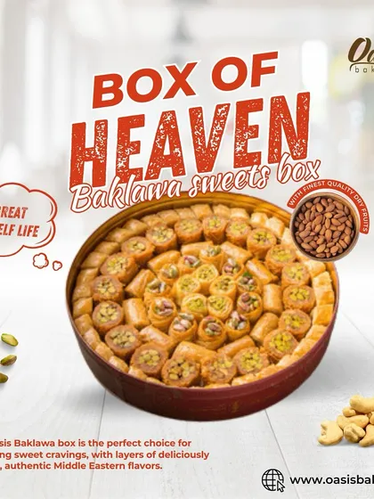 A box of heaven. Our round tin filled with an assortment of baklava is the perfect choice for satisfying sweet cravings with authentic Middle Eastern flavors.