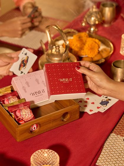 My Mini Celebration Sweet Boxes are perfect for Diwali parties or as small tokens of appreciation. This one features a traditional pattern and holds delicious Kaju Katli.