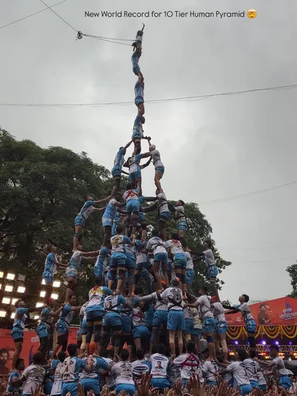 Freezing a moment of pure adrenaline and teamwork. This shot captures a Govinda pathak creating a 10-tier human pyramid during Dahi Handi, a testament to the spirit and strength I focus on documenting.