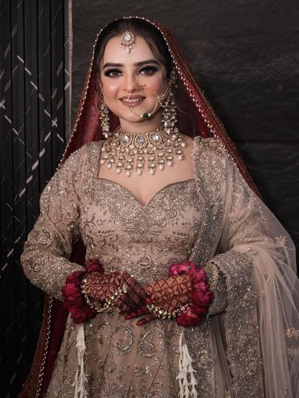 A beautiful portrait of the Nikah bride, looking elegant and serene.