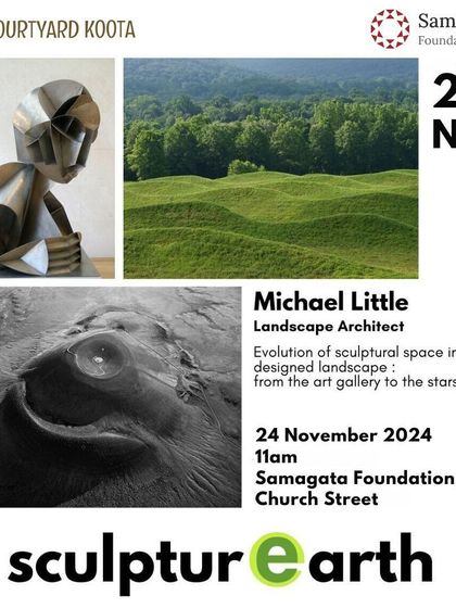 Poster for our "Sculpturearth" talk with Michael Little, held at our partner venue, Samagata Foundation on Church Street, as we expand our programs to the heart of the city.