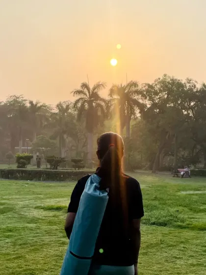 Walking into the sunrise with my yoga mat. Starting the day with movement and gratitude sets a positive tone for everything that follows.