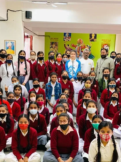 A group photo with the bright and confident students after a 3-day self-defense camp at Atal Adarsh Vidyalaya. It is rewarding to see their spirits so high after the training.