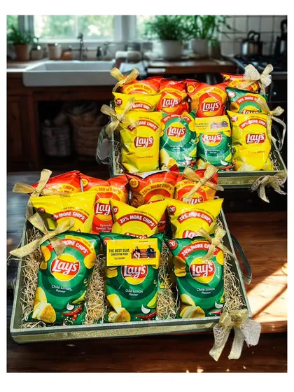 This custom hamper, themed around Lay's chips, was designed to be bold and fun. It's a great example of how I can create themed gifts for brand events and influencer drops.
