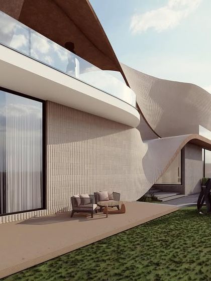 The design of this fluidic residence ensures that even private spaces like bedrooms have a direct connection to the outdoors. A ground-floor bedroom opens onto a private patio and the expansive lawn.