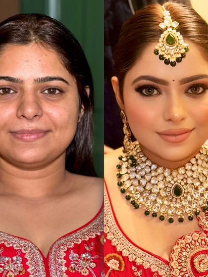 Grace, beauty, and tradition all in one. This before and after shows a complete bridal transformation, enhancing her features to create a glorious wedding day look.
