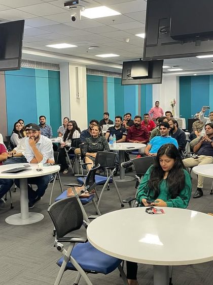 The audience at our Adobe event, relaxed and enjoying the musical afternoon. We aim to create a casual, concert-like feel even in a corporate setting.