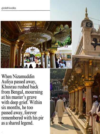 When Nizamuddin Auliya passed away, a grief-stricken Khusrau rushed back to his master's grave and passed away himself within six months, forever remembered as a shared legend.