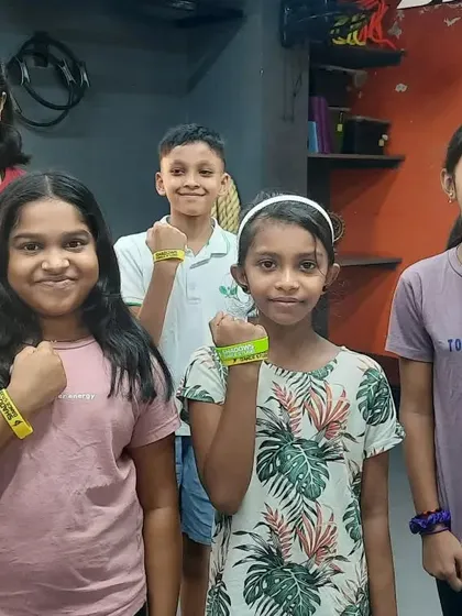 Celebrating progress together. This group of young dancers from our advanced level proudly shows off the yellow and green bands they earned for their incredible performances and hard work.