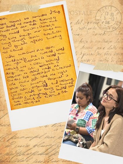 Jasmine's handwritten note explaining that her tattoos are reminders of moments, growth, and quiet strength earned through experience.