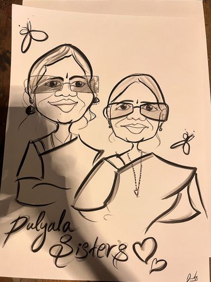 A tribute to the "Pulyala Sisters." My caricatures are a great way to celebrate the special bond between siblings and family members.