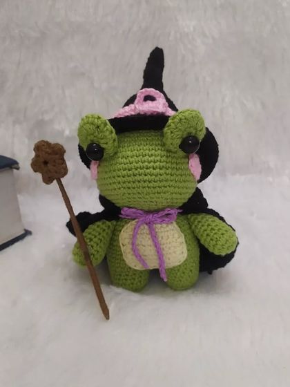 A closer look at the wizard frog toy. He is available for purchase, though sometimes I have to take a break from work to study with my own little ones for their exams.
