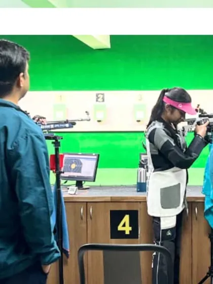 Coach Deepali Deshpande providing hands-on guidance to our shooters at the range during the pre-nationals training camp.