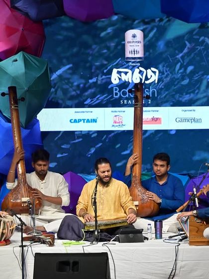 Another moment from the 'Barish' concert, showing the full band with two tanpuras providing the drone for our classical performance.