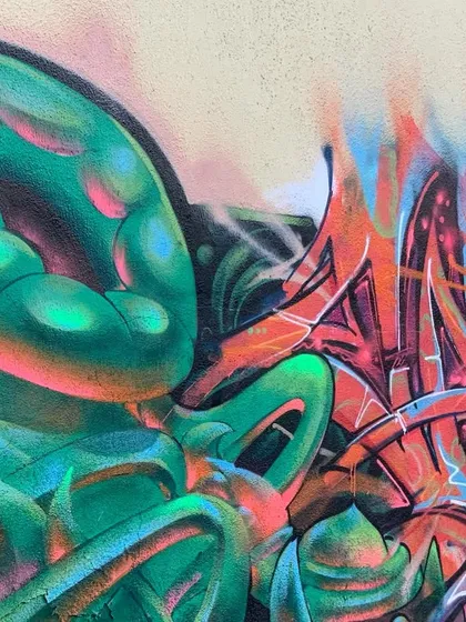 A detailed close-up of the 'bijli flow' piece. You can see the careful layering of colors and the clean lines that make the artwork pop.