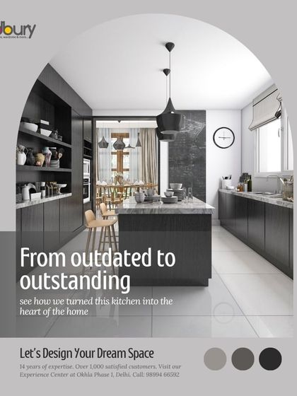 We can help you transform your kitchen from outdated to outstanding. This concept shows a modern dark grey kitchen with a large island, turning it into the heart of the home.