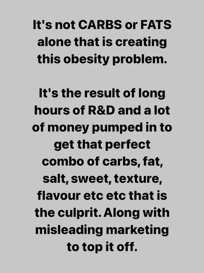 It's not just carbs or fats making you fat. It's the hyper-palatable combination of carbs, fat, salt, and sugar that food companies spend millions on to make you overeat. Don't blame the rice; blame the processed junk designed to be addictive.