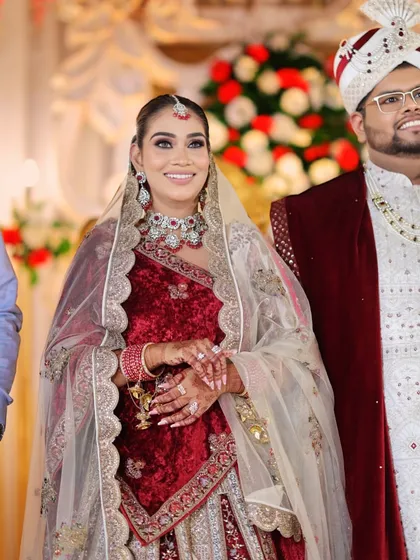 When the bridal glam is on point, the smile says it all. A candid moment of the happy couple.