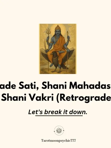 Sade Sati, Shani Mahadasha, and Shani Vakri can sound intimidating, but they are very different. This is a quick breakdown of each of Saturn's major phases, explaining what each period means for your life, karma, and spiritual growth so you can prepare with knowledge, not fear.