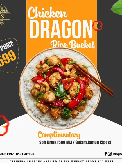 For lovers of Indo-Chinese food, I present the Chicken Dragon Rice Bucket. This bucket is packed with flavour and comes with a complimentary soft drink and gulab jamun for just 599.