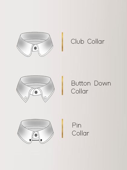 Exploring more unique collar options. This graphic displays the rounded Club Collar, the classic Button Down Collar, and the sophisticated Pin Collar, showcasing the variety available when you choose a bespoke shirt.