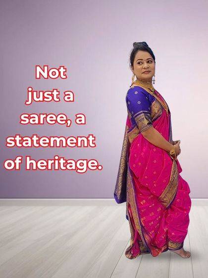 "Not just a saree, a statement of heritage." This pink and blue silk Nauvari highlights the proud and powerful stance that comes with wearing this traditional attire.