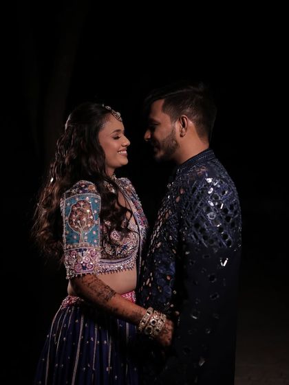 The joy of a Dandiya night is unmatched. I created this look to be completely dance-proof, with a glowing complexion and sparkling eyes that reflect the festive lights and her happy smile.