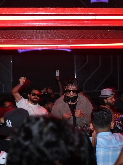 Interacting with the crowd at Sunburn Union. I love getting close to the audience and making them feel like part of the show.