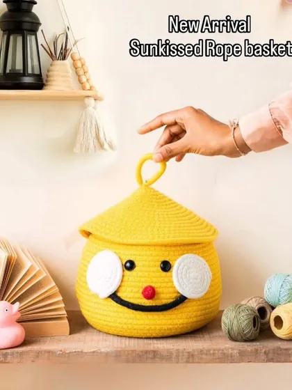 This sunkissed yellow rope basket is a new arrival. It's perfect for storing small toys or as a cheerful base for a gift hamper.