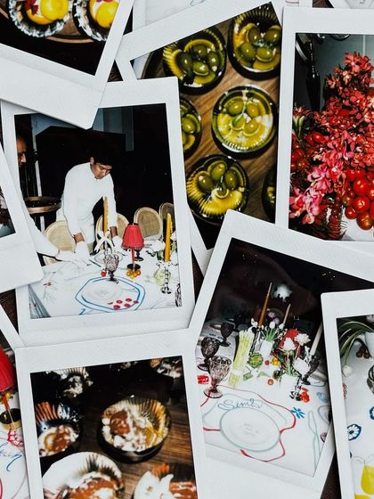 A collage of polaroids capturing candid moments from an event. This shows the fun, memories, and beautiful details we help create.