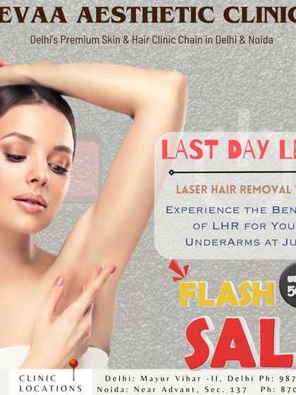 A flash sale announcement for a laser hair removal trial. Experience the benefits of LHR for your underarms at a special promotional price.