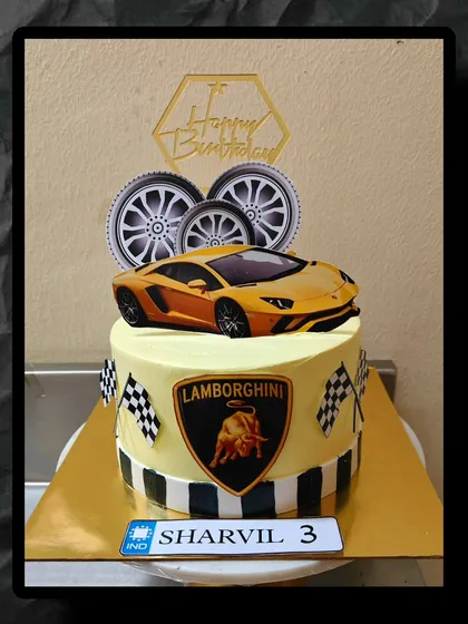 My dil goes Vroooom! A Lamborghini-themed cake for a 3rd birthday, because the love for fast cars starts early.