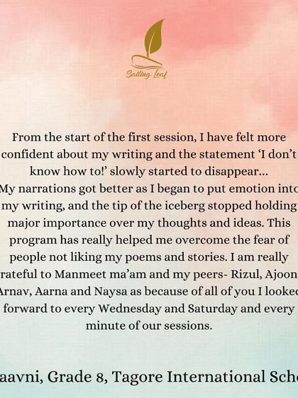 A testimonial from an 8th-grade student who overcame her fear of being judged and found confidence in her writing. Her words about the supportive peer environment are a huge part of what makes these workshops successful.