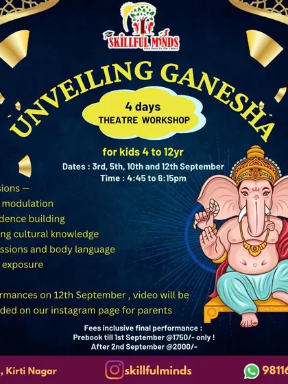 Announcing our 'Unveiling Ganesha' theatre workshop. In just four days, children explore cultural stories while building confidence and voice modulation skills.