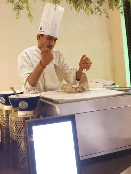 Our live teppanyaki ice cream station, where our chef chops and mixes custom ice cream creations on a frozen slab. It's dessert and a show all in one.