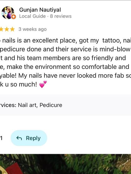 Another glowing review from a client who got her tattoo, nails, and pedicure done at our studio. We love being a one-stop destination for our clients.