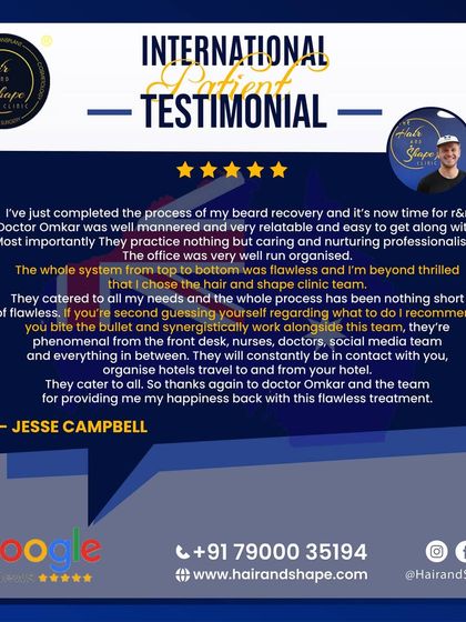 An international patient, Jesse, shares his flawless experience getting a beard recovery with us, highlighting our organized and caring approach from start to finish.